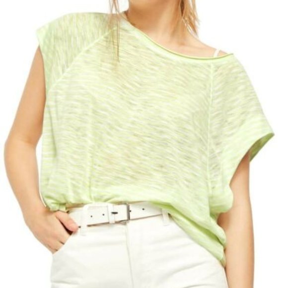 Free People Tops - Free People Halo Stripe Tee Shirt Neon Lime M NWT